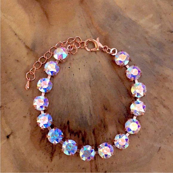 Aurora Borealis Rose Gold Crystal Tennis Bracelet - Picture 5 of 16